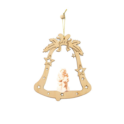 Seraphic Angel with Harp in Maple Wood in a Bell - Gardena Valley Christmas Ornament