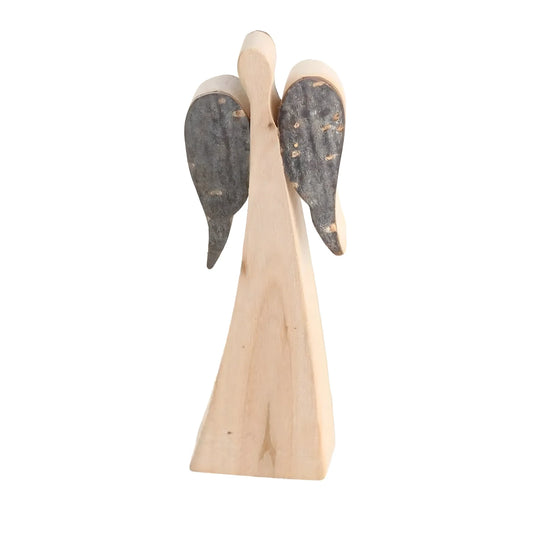 Stylized Angel with Natural Bark Wings, 6 cm - Maple Wood Sculpture