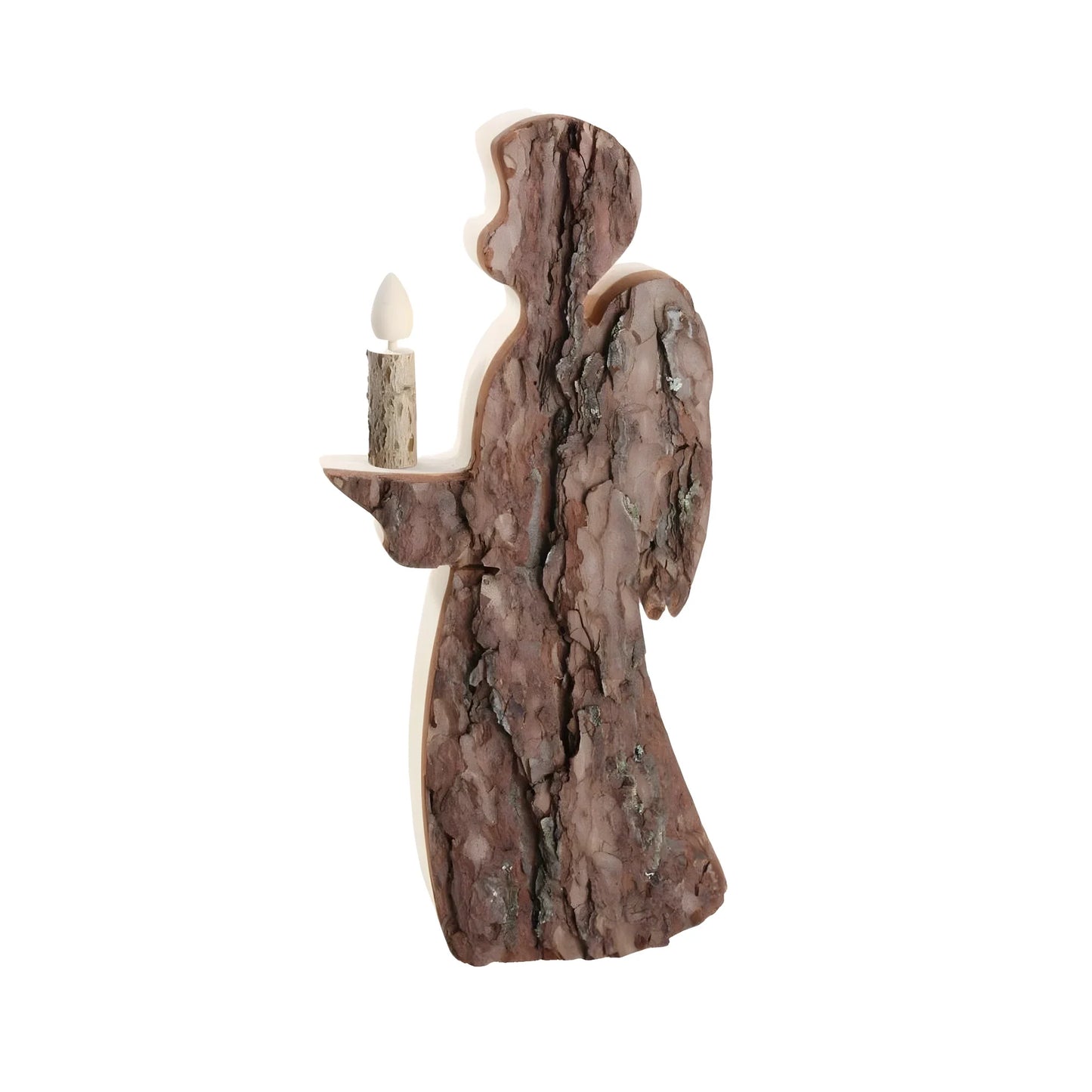 Angel in Natural Bark with Candle - Handmade Sculpture 25 cm
