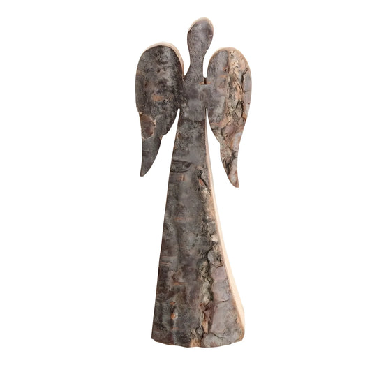Rustic Wooden Angel with Natural Bark - Val Gardena Craftsmanship 12 cm