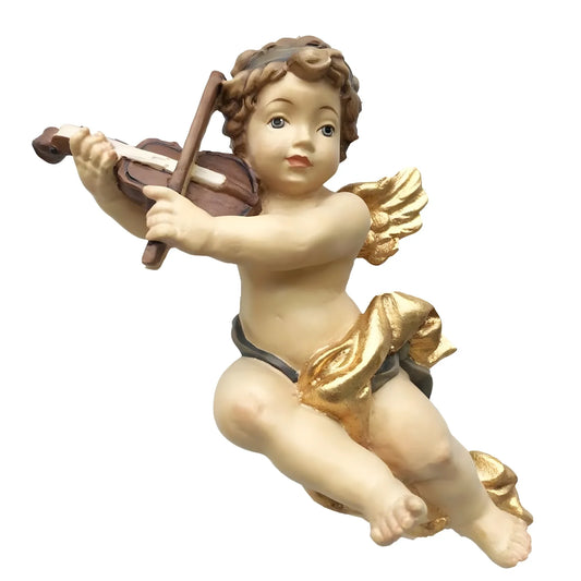 Flying Angel Putto Musician with violin | Maple wood Val Gardena