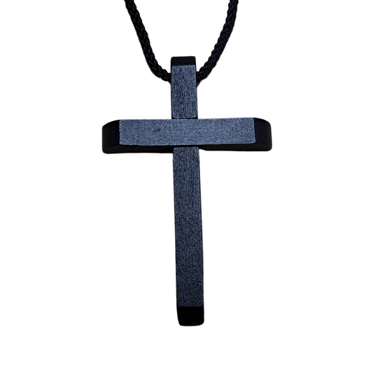 3 1/4" Wooden Cross On Black Cord