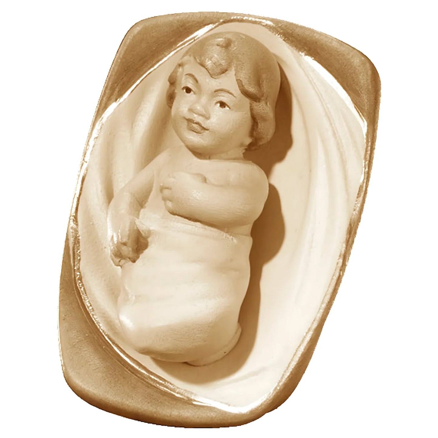 Baby Jesus in Crib in Maple Wood