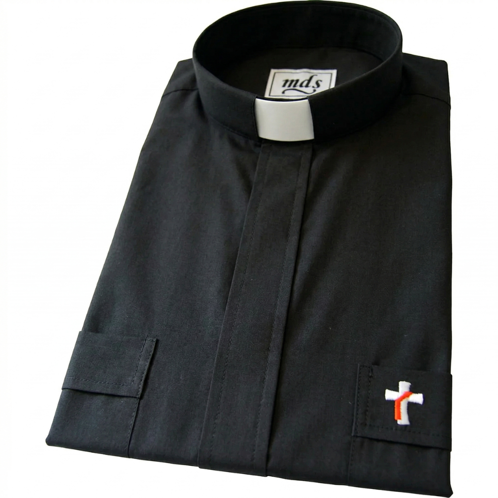 Black Cotton Rich Long Sleeved Deacon Shirt