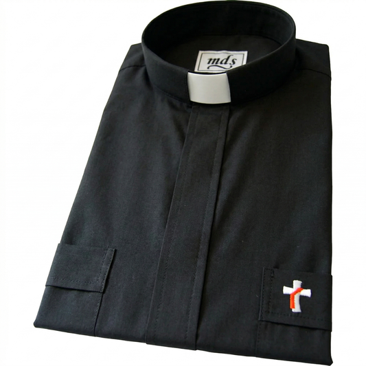 Black Cotton Rich Long Sleeved Deacon Shirt