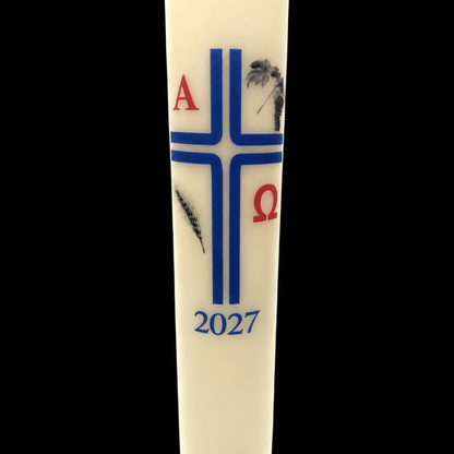 Blue Cross with Wheat and Grapes Paschal Candle