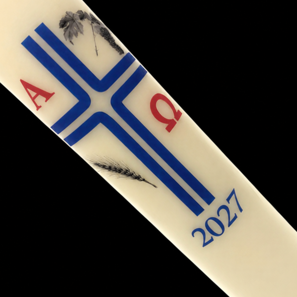Blue Cross with Wheat and Grapes Paschal Candle