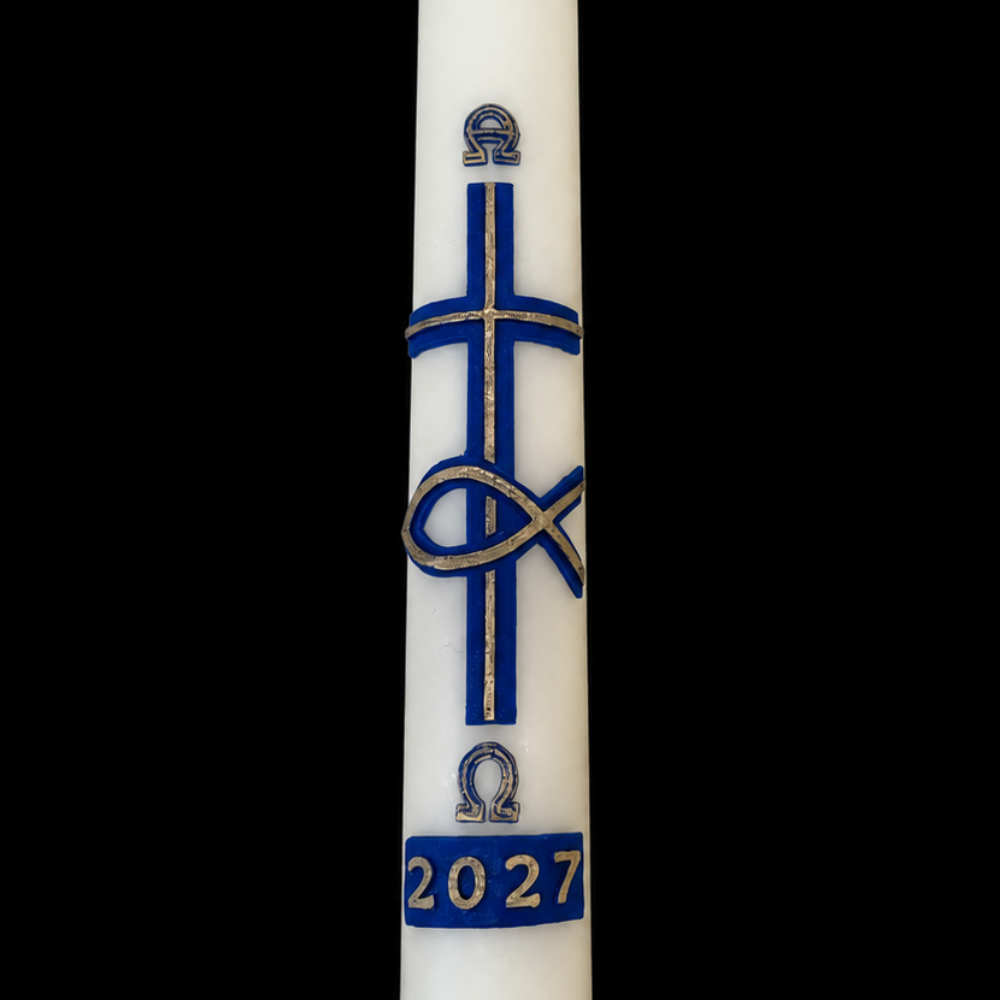 Blue Cross & Fish Paschal Candle