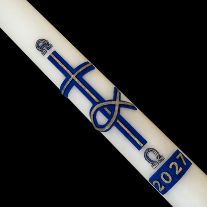 Blue Cross & Fish Paschal Candle