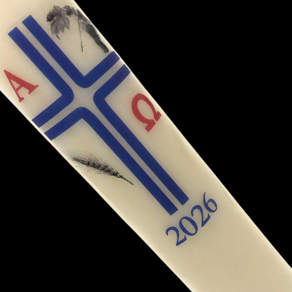 Blue Cross with Wheat and Grapes Paschal Candle
