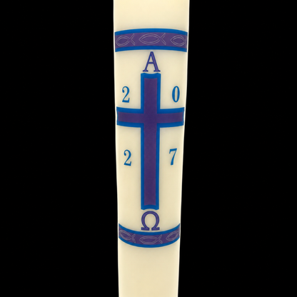 Blue & Purple Cross with Fish Paschal Candle