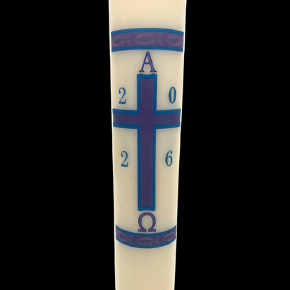 Blue & Purple Cross with Fish Paschal Candle