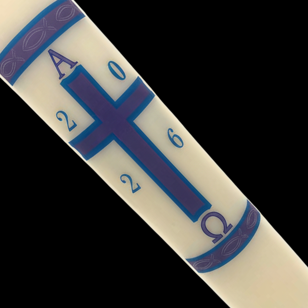 Blue & Purple Cross with Fish Paschal Candle