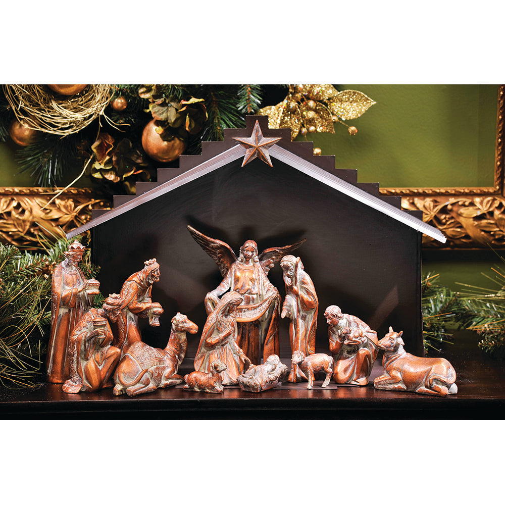 12 Piece Bronzed Nativity with Stable