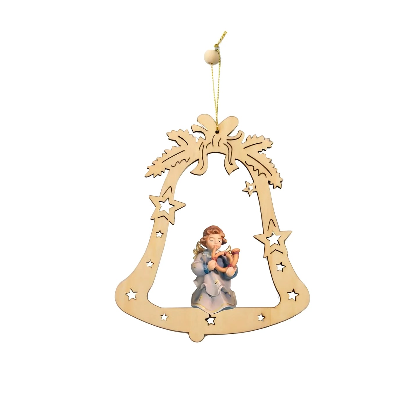 Handcrafted Bell with Musical Angel in maple wood from Val Gardena