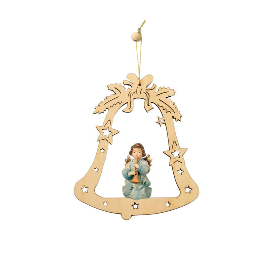 Handcrafted Wooden Bell with Musical Angel from Val Gardena