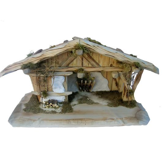 Rustic "Bulaccia" Stable for Artisanal Linden Wood Nativity Scene