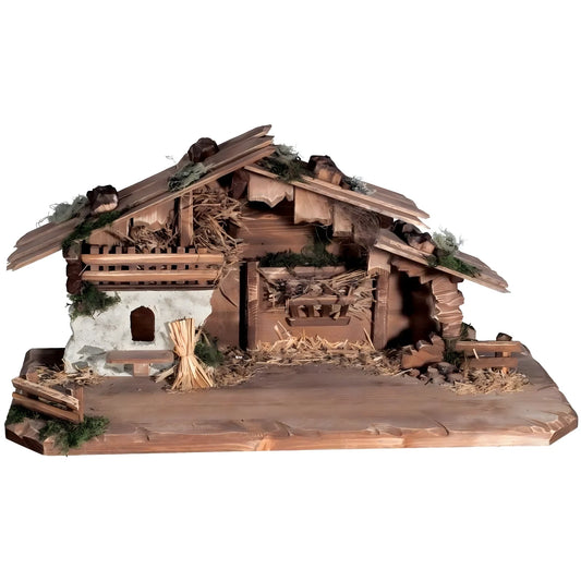 Artisanal Linden Wood Nativity Scene Stable