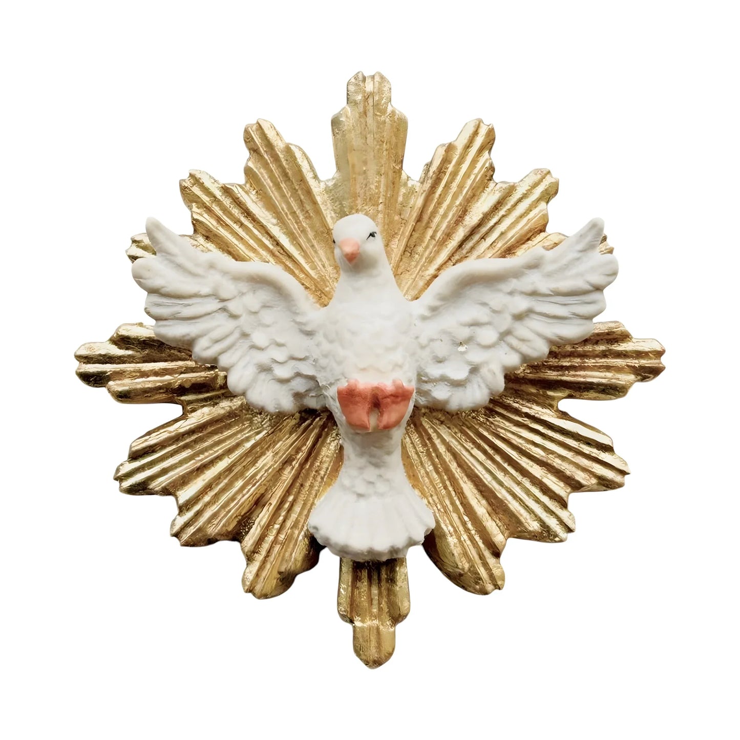 Holy Spirit Dove with Golden Halo Wooden Sculpture