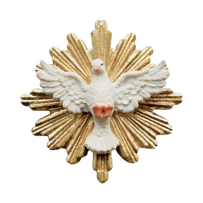 Holy Spirit Dove with Golden Halo Wooden Sculpture