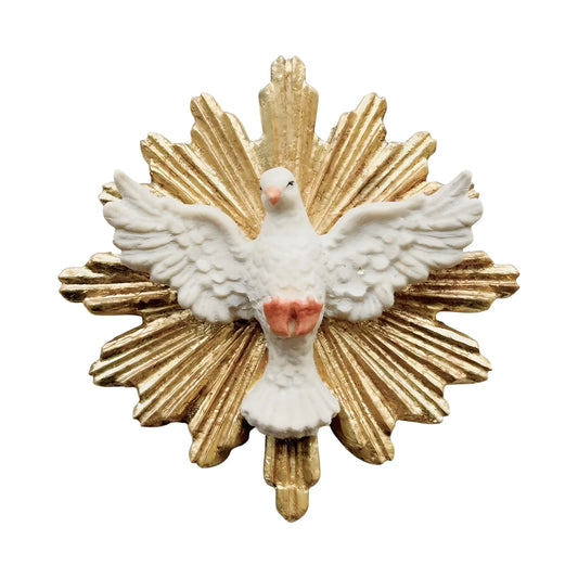 Holy Spirit Dove with Golden Halo Wooden Sculpture