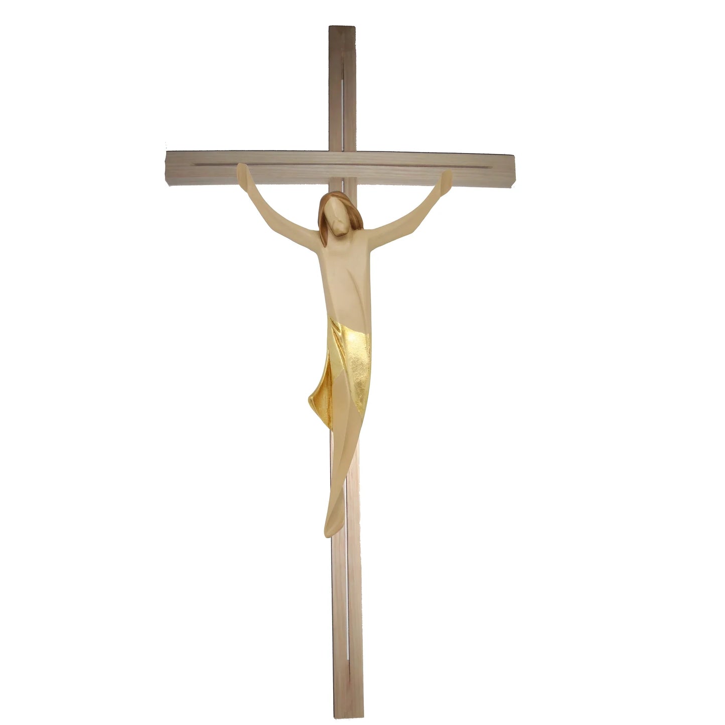 Stylized Christ on Maple and Linden Wood Cross Val Gardena