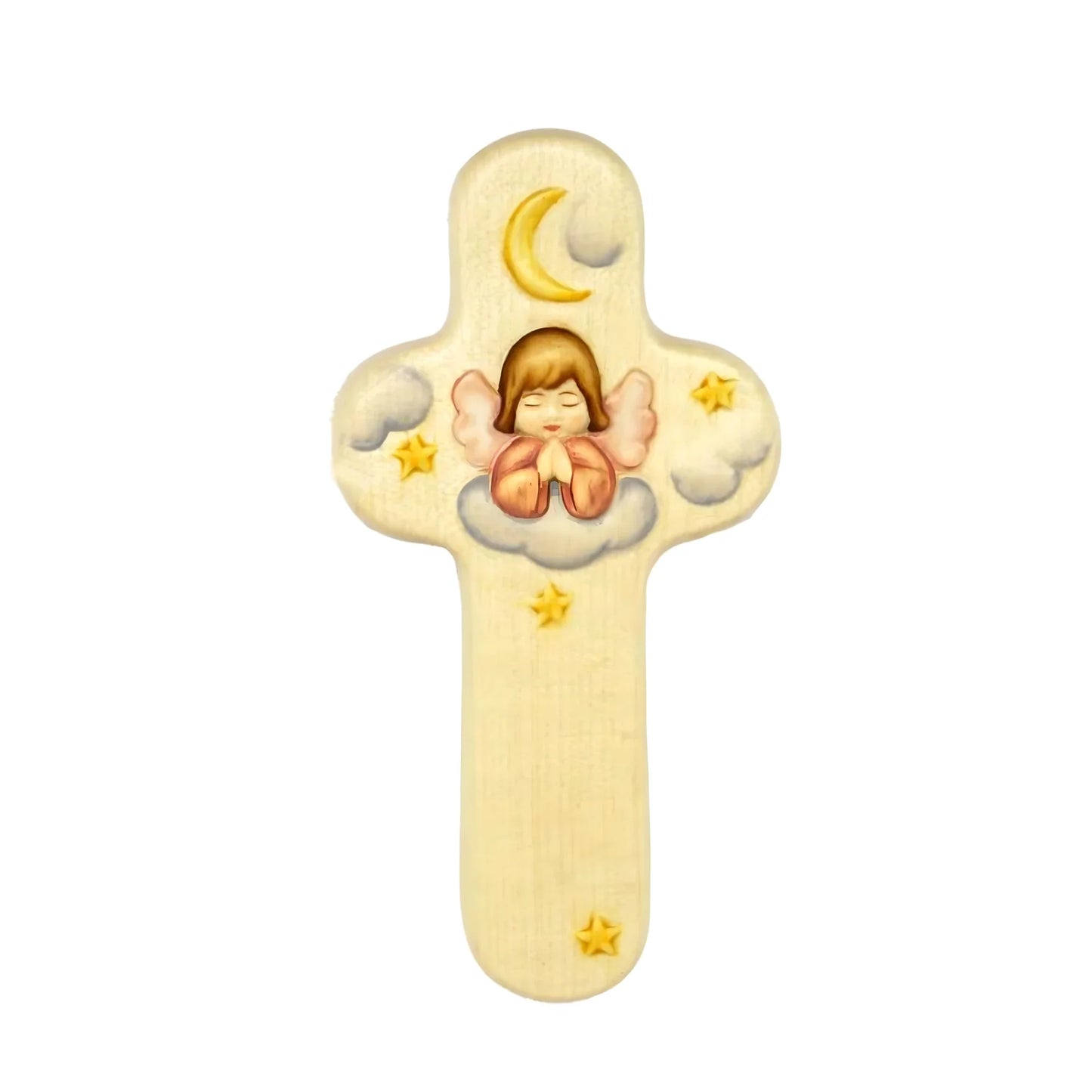 Stylized Cross with Sitting Cherub – Wooden Handicraft for Children
