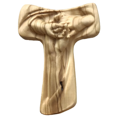 Peace Tau Cross with Intertwined Hands in Val Gardena Wood