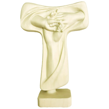 Tau Cross of Peace in Val Gardena Wood, Artisan Sculpture of Unity