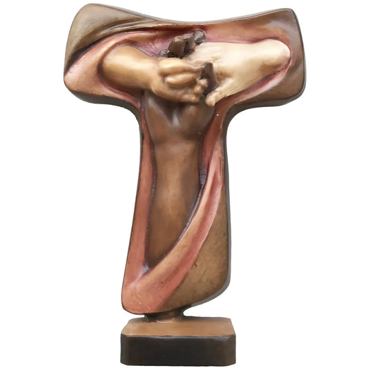 Tau Cross of Peace in Val Gardena Wood, Artisan Sculpture of Unity
