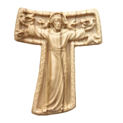 Handmade Wooden Saint Francis Tau Cross Val Gardena