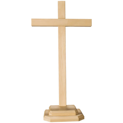 Table Cross in Natural Wood from Val Gardena, Geometric Style