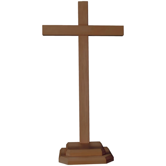 Table Cross in Natural Wood from Val Gardena, Geometric Style
