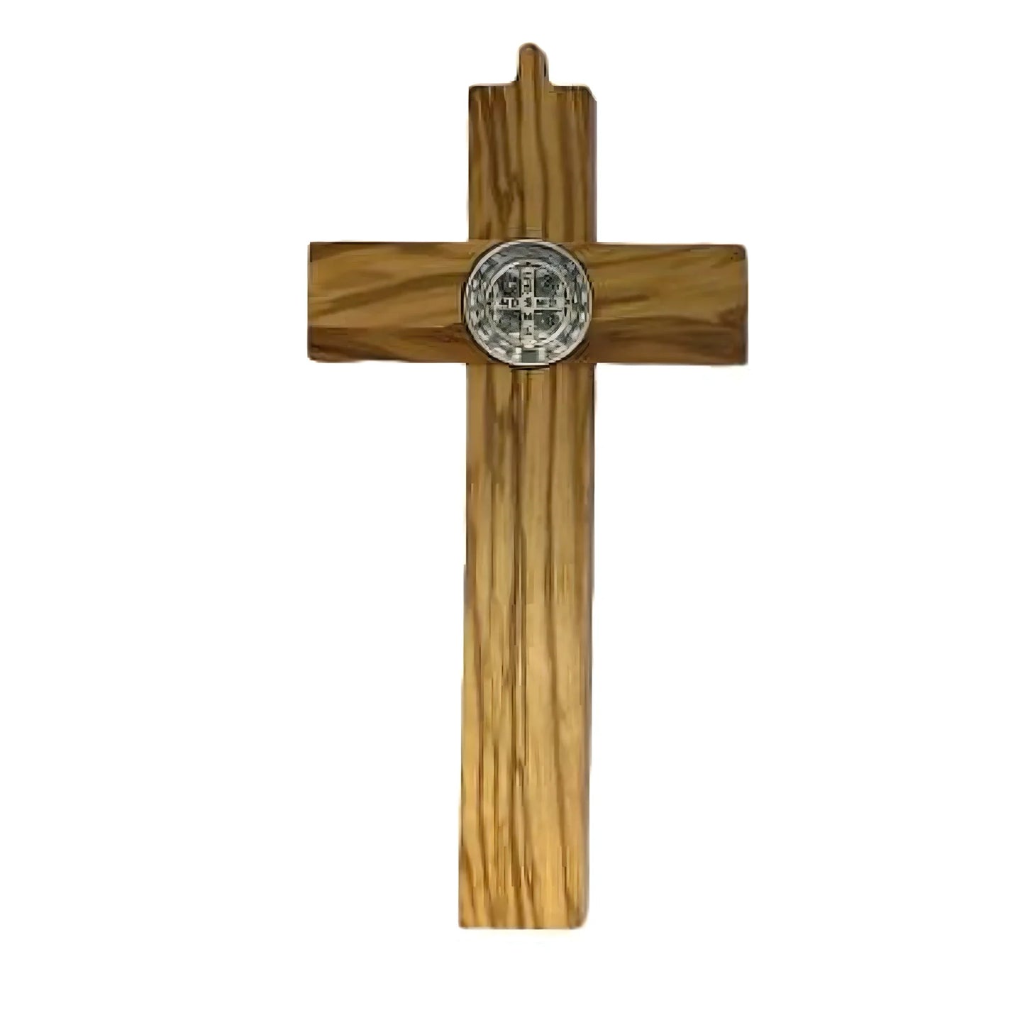 St. Benedict's Cross with Medal in Olive Wood from Val Gardena