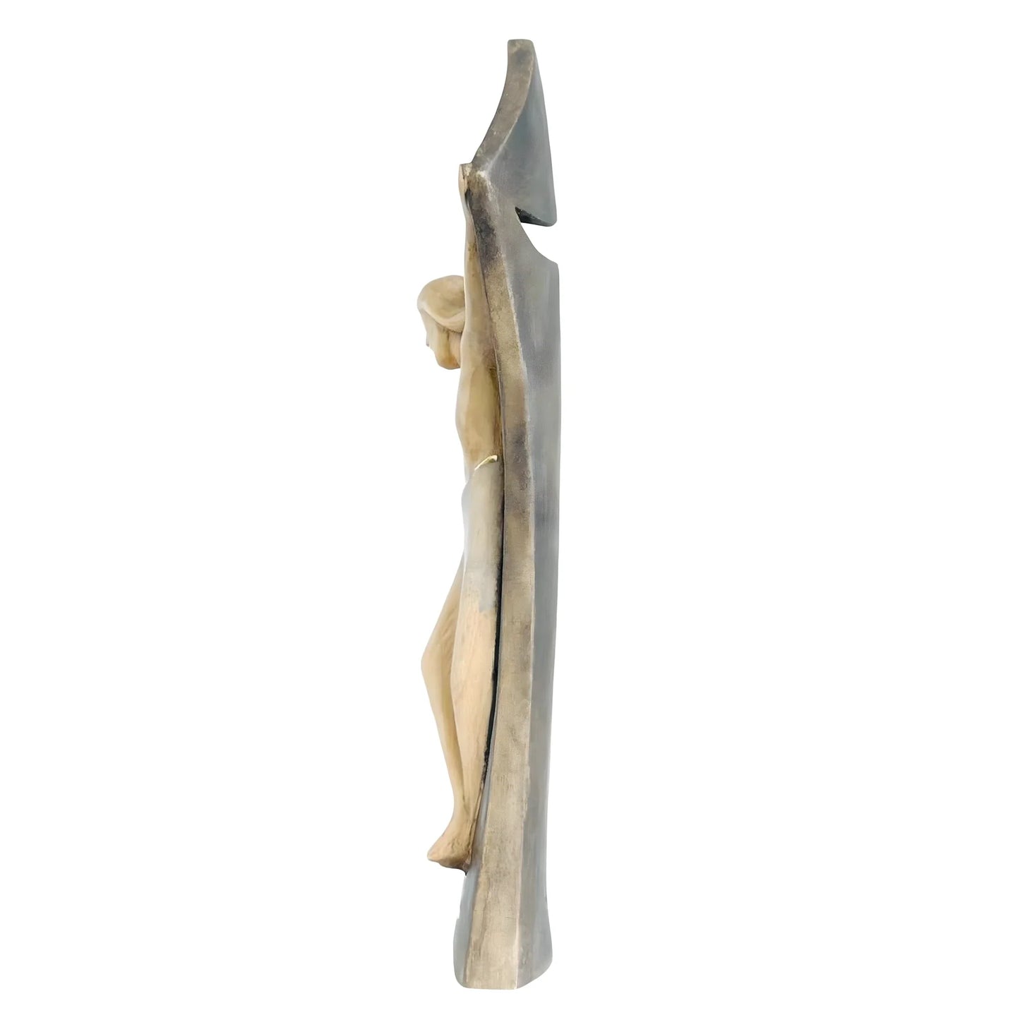 Modern Stylized Crucifix in Natural Wood – Val Gardena Craftsmanship