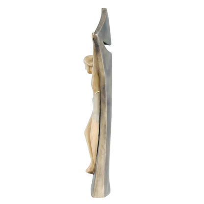 Modern Stylized Crucifix in Natural Wood – Val Gardena Craftsmanship