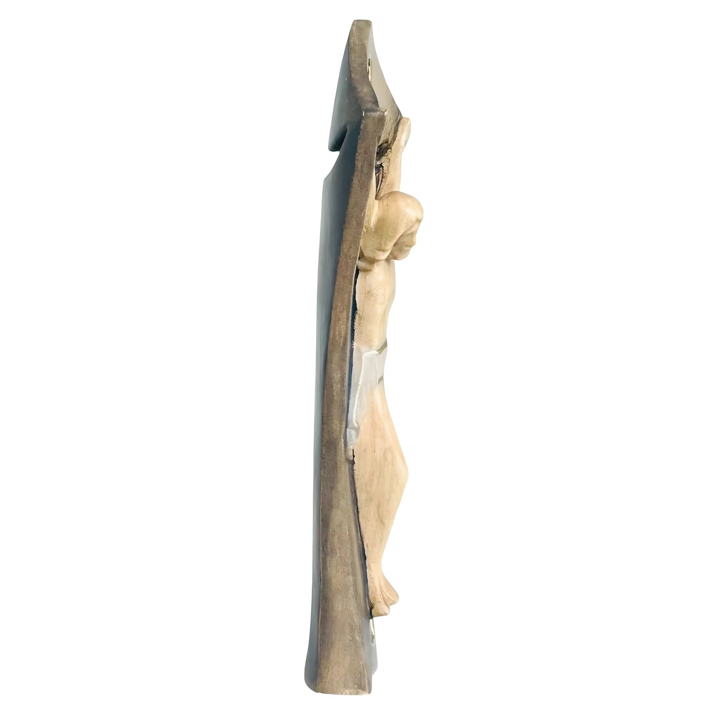 Modern Stylized Crucifix in Natural Wood – Val Gardena Craftsmanship