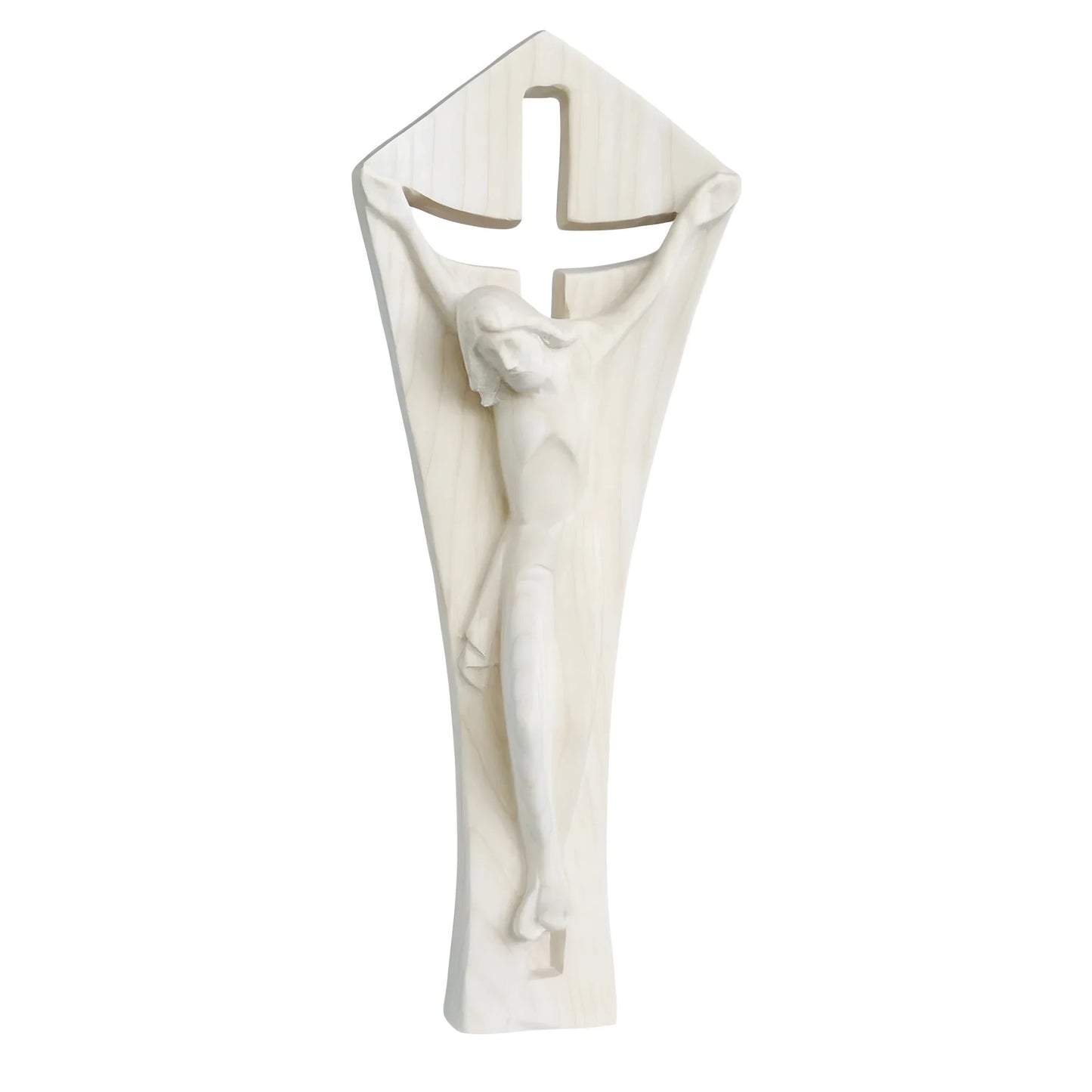 Modern Stylized Crucifix in Natural Val Gardena Wood