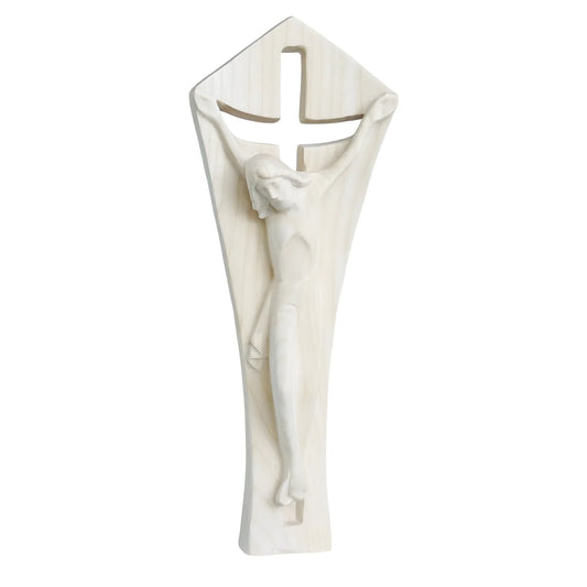 Modern Stylized Crucifix in Natural Val Gardena Wood