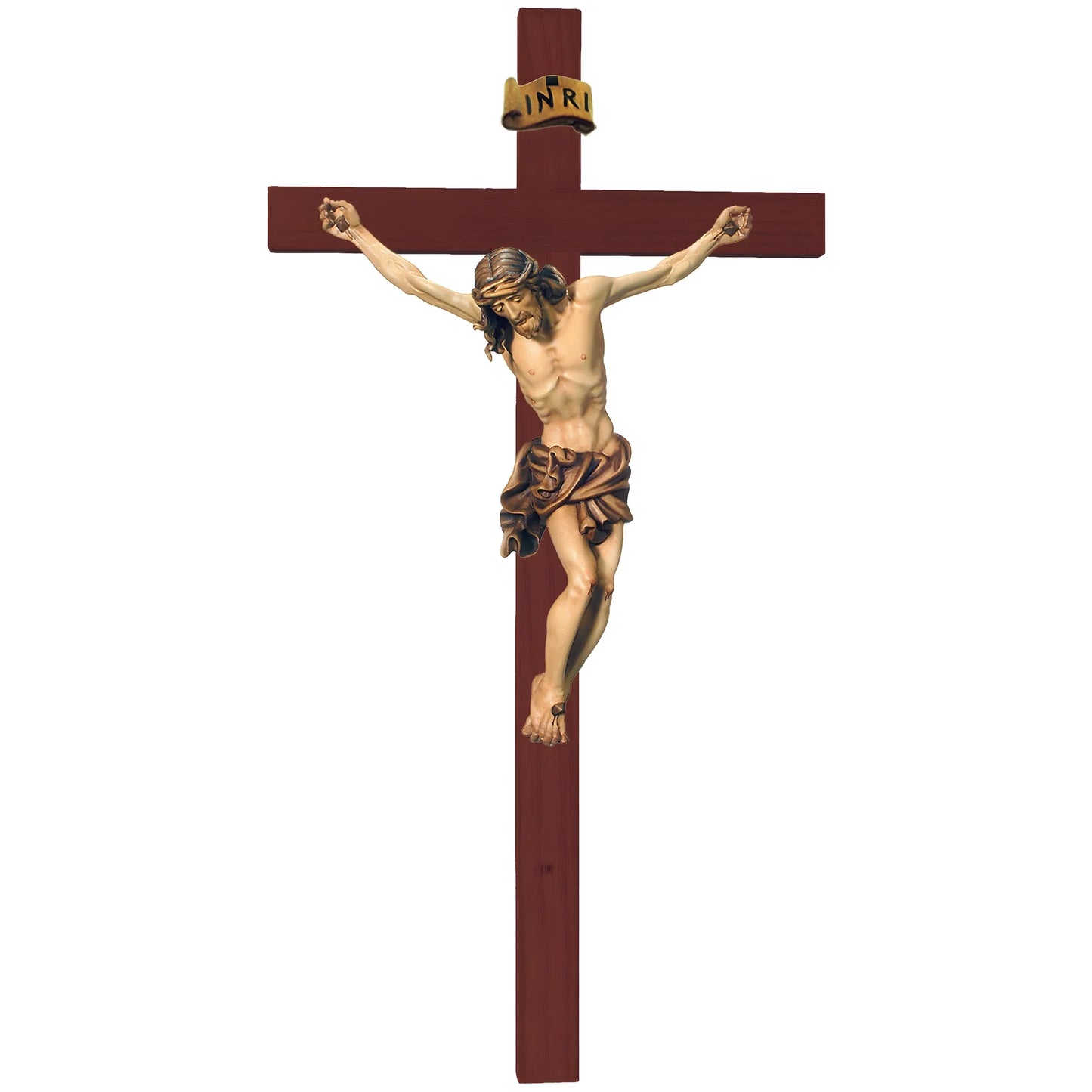 Hand-Carved Crucifix from Val Gardena Wood, Classic Line