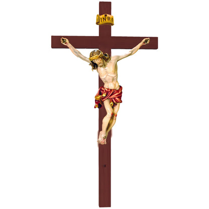 Hand-Carved Crucifix from Val Gardena Wood, Classic Line