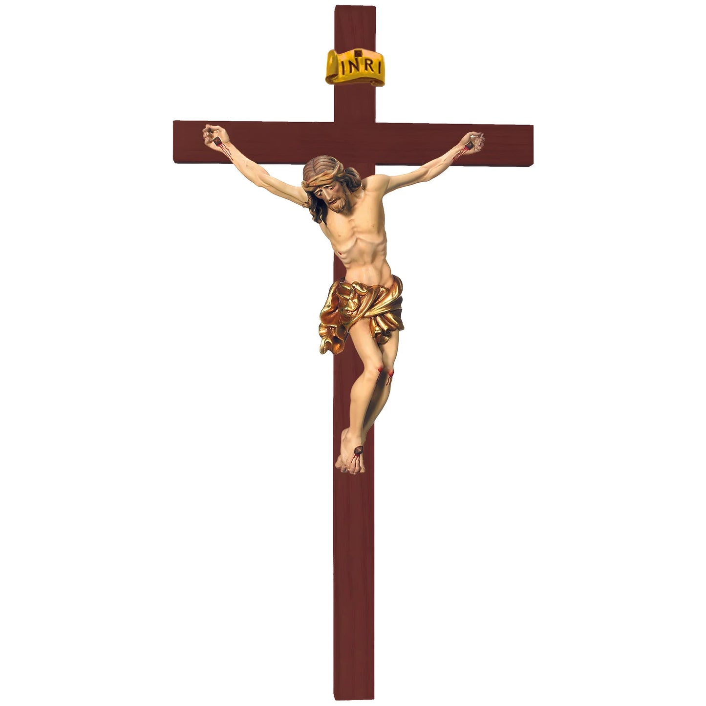Hand-Carved Crucifix from Val Gardena Wood, Classic Line