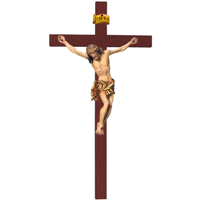 Hand-Carved Crucifix from Val Gardena Wood, Classic Line