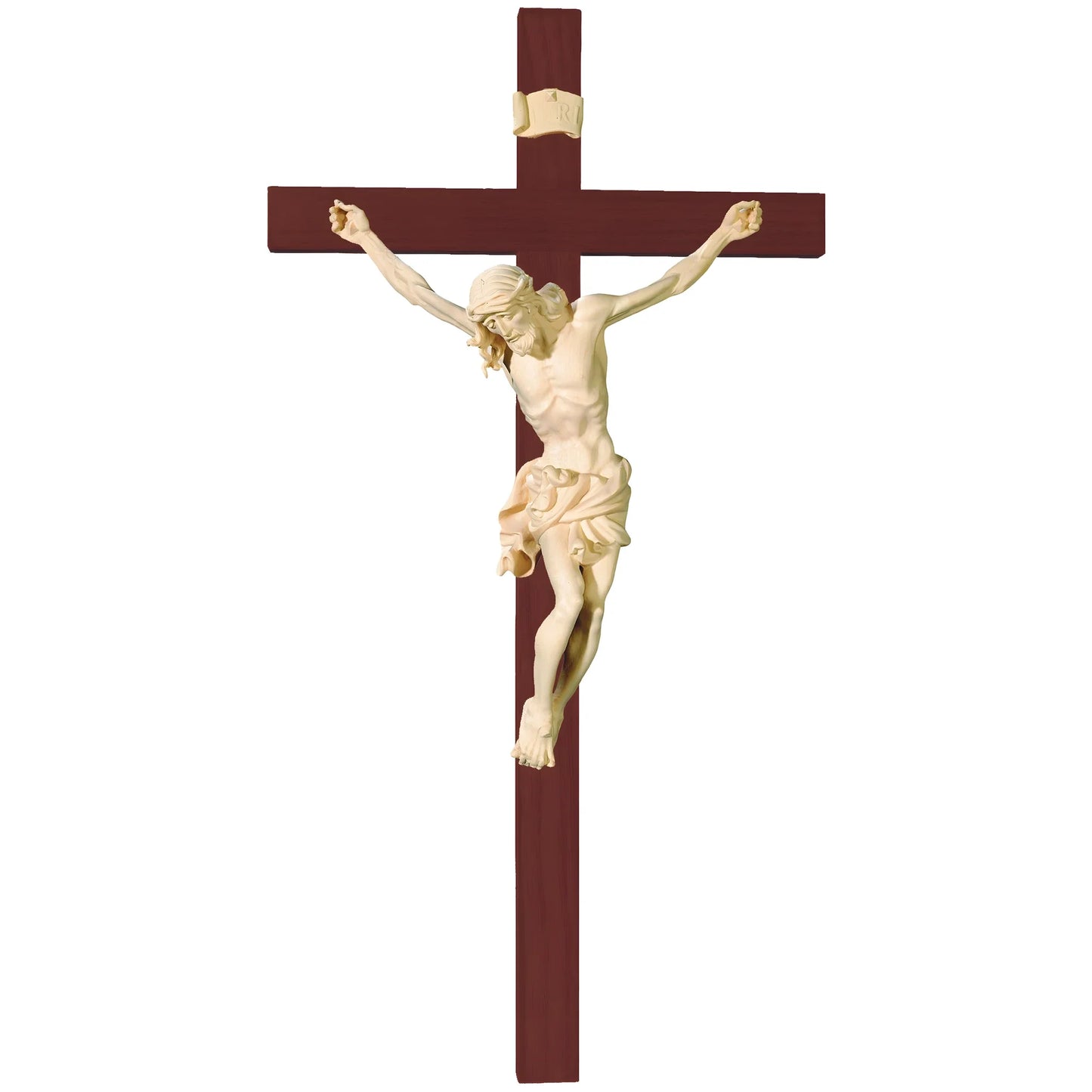 Hand-Carved Crucifix from Val Gardena Wood, Classic Line