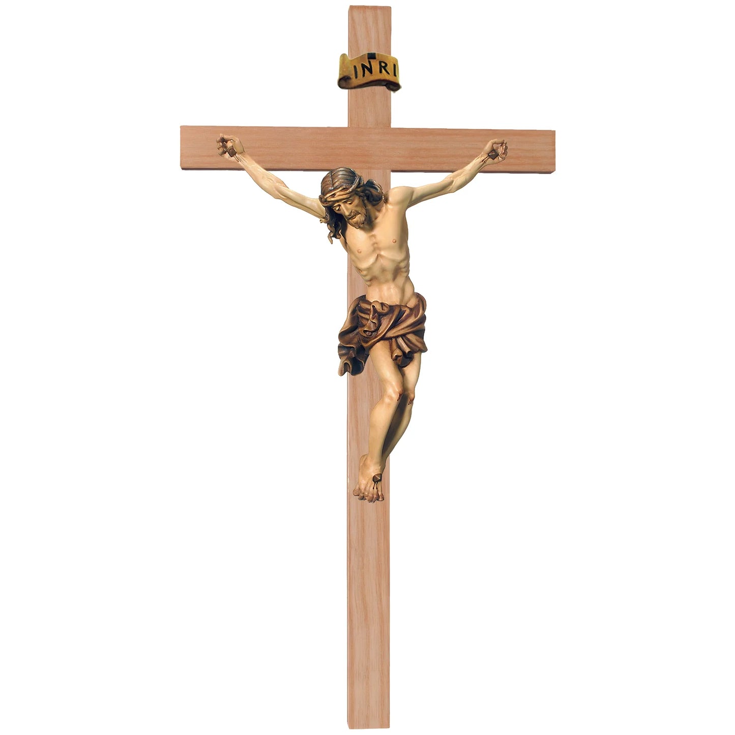 Crucifix Sculpture Christ on the Cross Realistic Hand-Carved in Wood