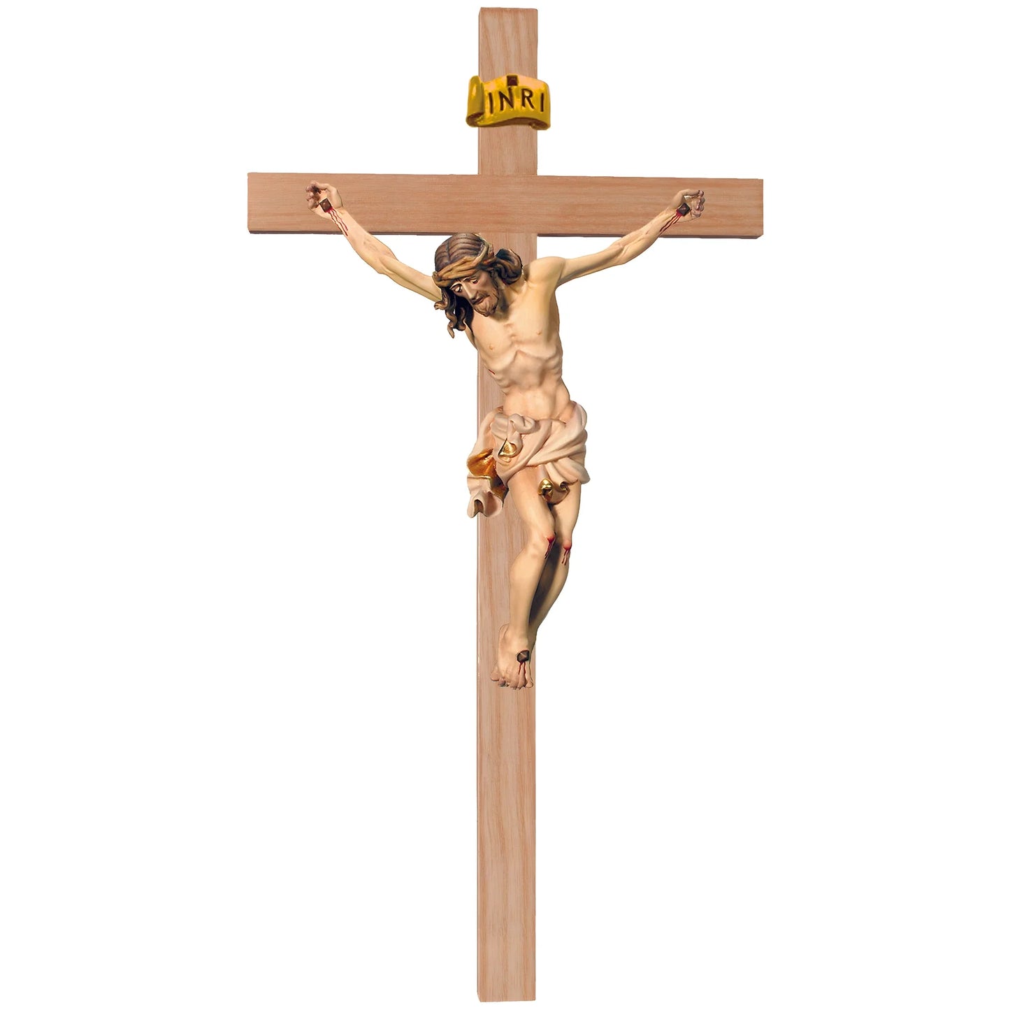 Crucifix Sculpture Christ on the Cross Realistic Hand-Carved in Wood