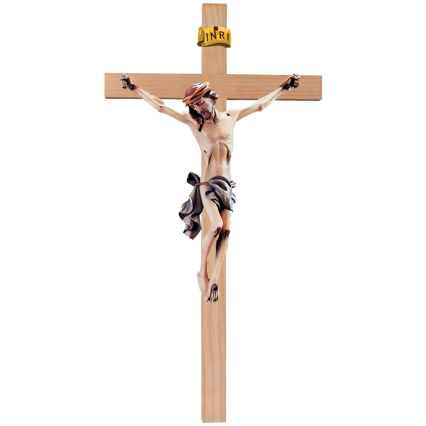 Crucifix Val Gardena Wooden Sculpture – Hand-Painted Christ