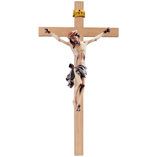 Crucifix Val Gardena Wooden Sculpture – Hand-Painted Christ