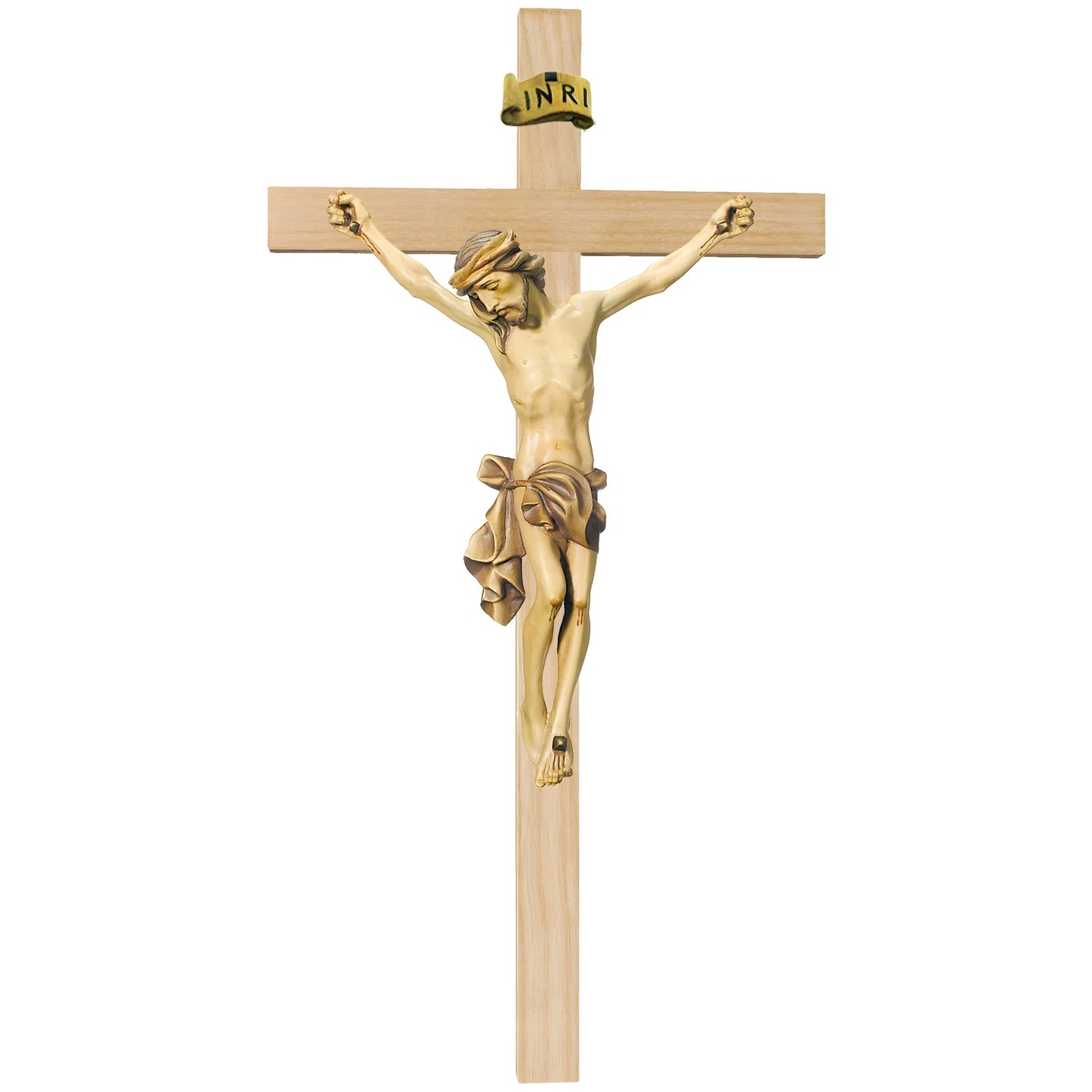 Crucifix Val Gardena Wooden Sculpture – Hand-Painted Christ
