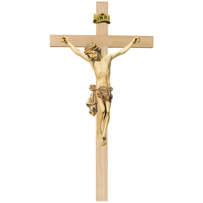 Crucifix Val Gardena Wooden Sculpture – Hand-Painted Christ